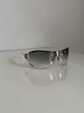 Gucci Women's Silver Gradient Shield Sunglasses with Crystal GG Logo